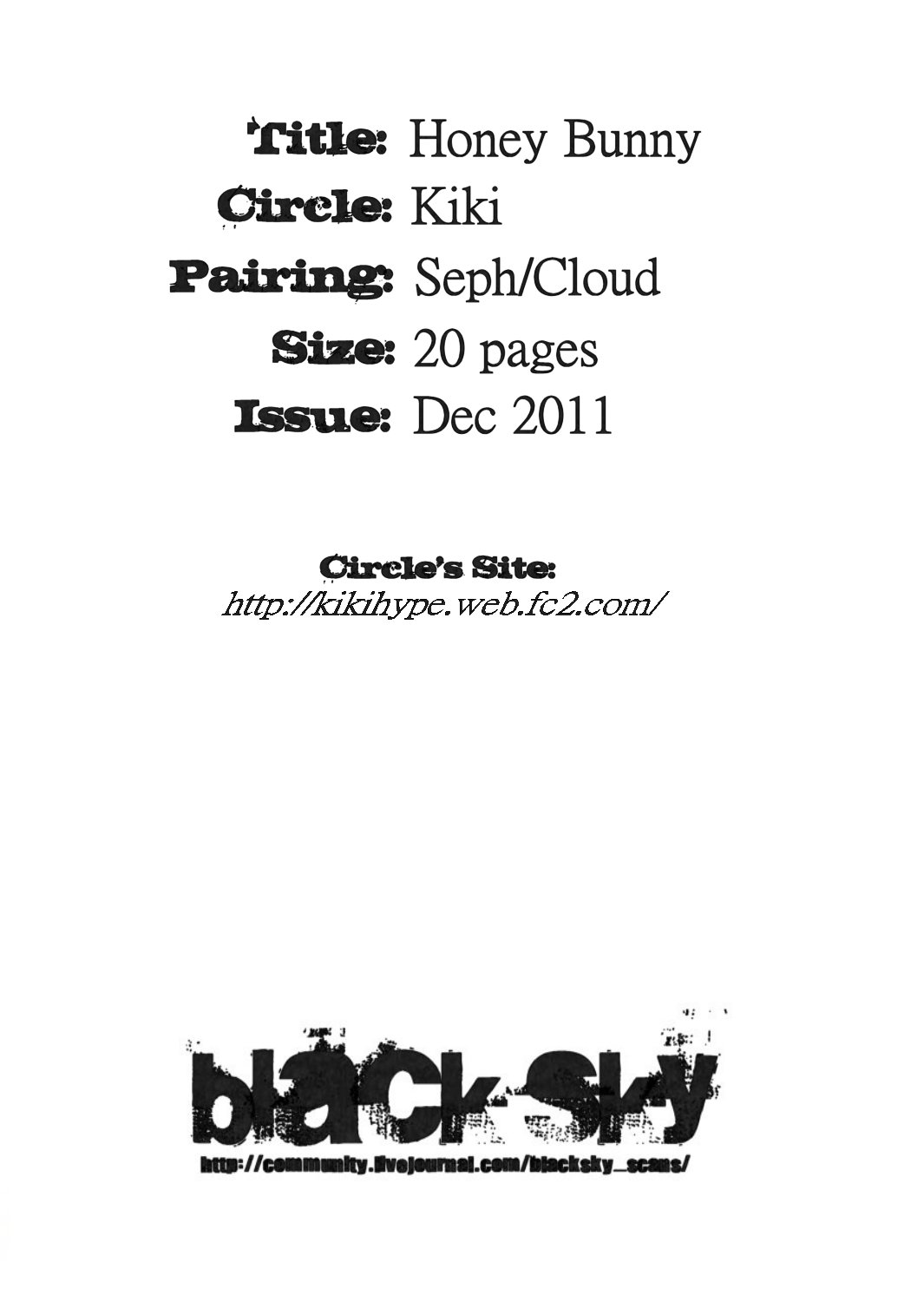 (C81) [kiki (フジワラ紅)] honey bunny (ファイナルファンタジー VII) [英訳]