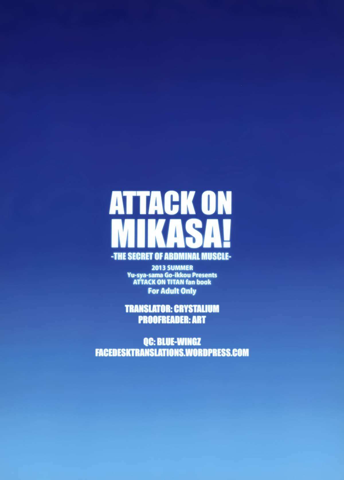 (C84) [勇者様御一行 (ねみぎつかさ)] ATTACK ON MIKASA (進撃の巨人) [英訳]