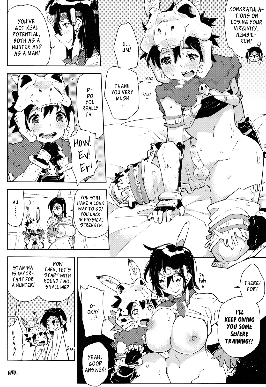 [かぶったりかぶらなかったり (せいほうけい)] 先輩とぼくの、はじめて! モンハンおねショタ (モンスターハンター) [英訳]