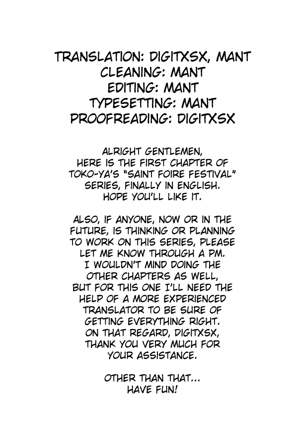 (C78) [床子屋 (Heizo, 鬼頭えん)] Saint Foire Festival [英訳]