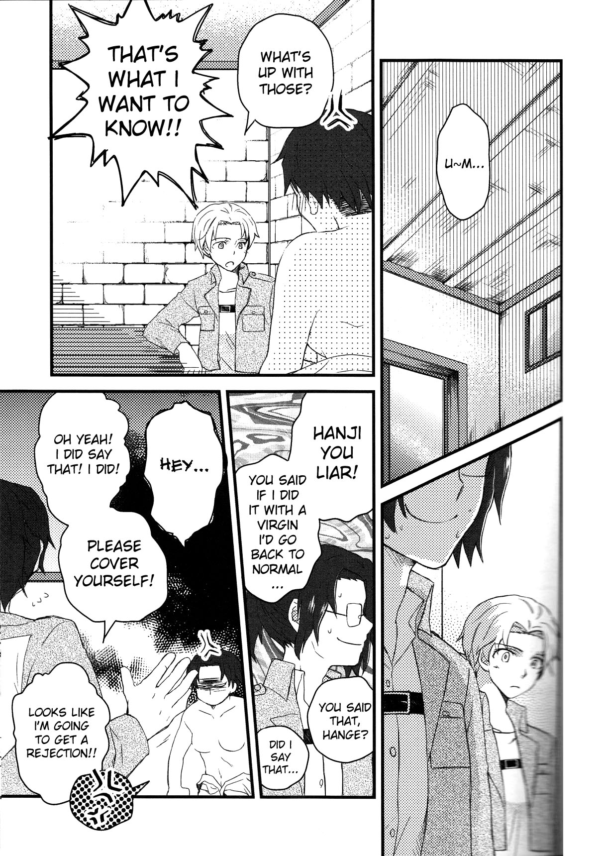 (調査兵団の恋愛事情2 R18) [ウマコイ (帆立)] 兵長がにょたいになりまして。 (進撃の巨人) [英訳]