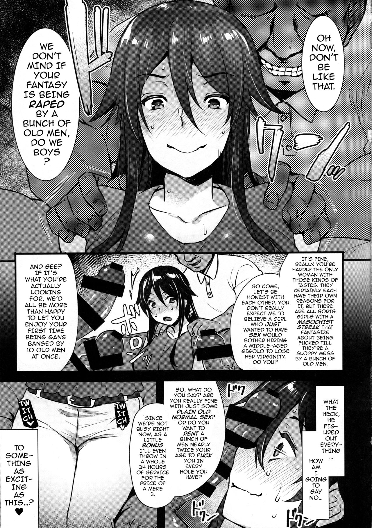 (C92) [姫屋 (阿部いのり)] レンタル種付けおじさん～27歳処女が種付けおじさん10人にハメられました～ [英訳]