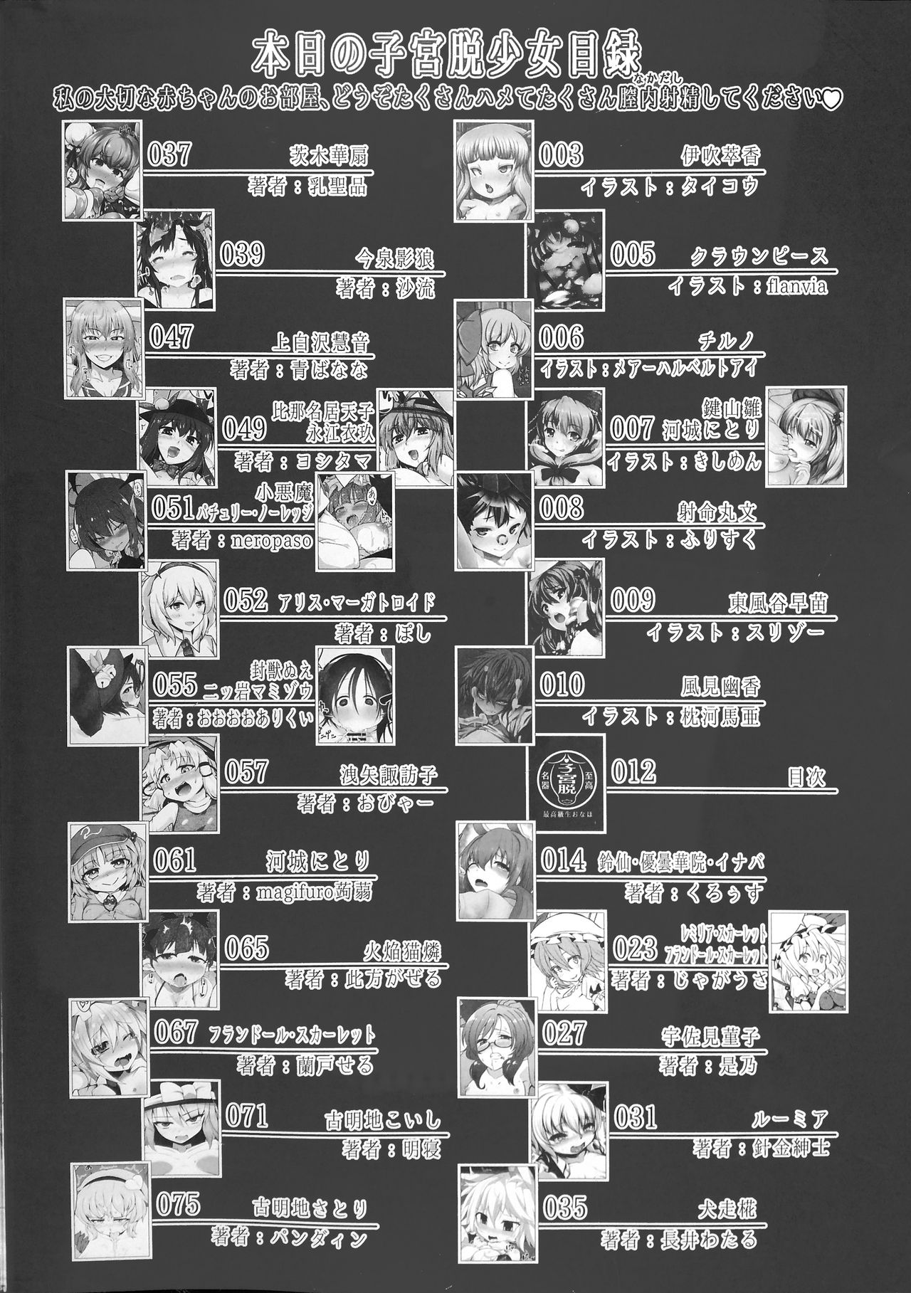 (C90) [ソッティーロネーロ (よろず)] 東方子宮脱合同誌2:だめぇ!そのでちゃってるのは赤ちゃんのおへやです...生おなほだなんていわないで... (東方Project)