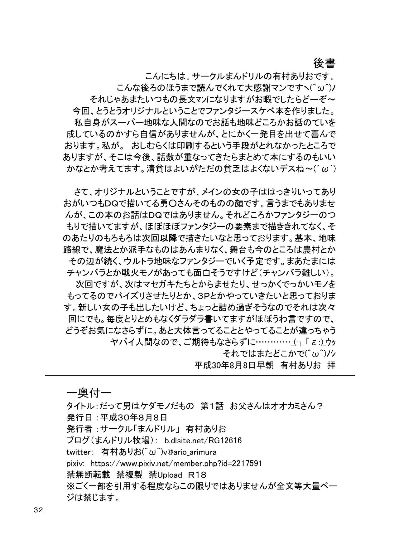 [まんドリル (有村ありお)] だって男はケダモノだもの 第1話 お父さんはオオカミさん? [英訳]