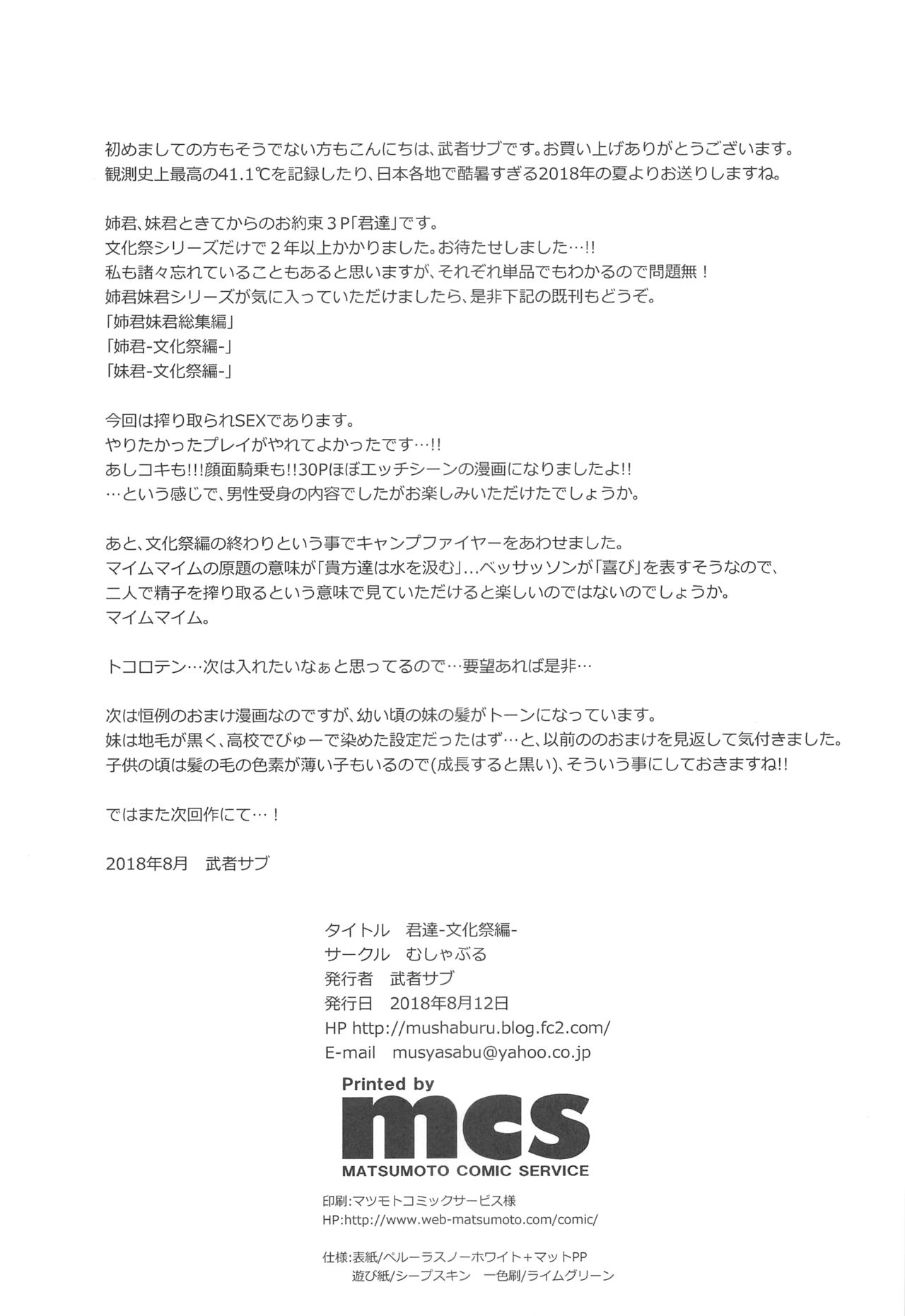 (C94) [むしゃぶる (武者サブ)] 君達-文化祭編-