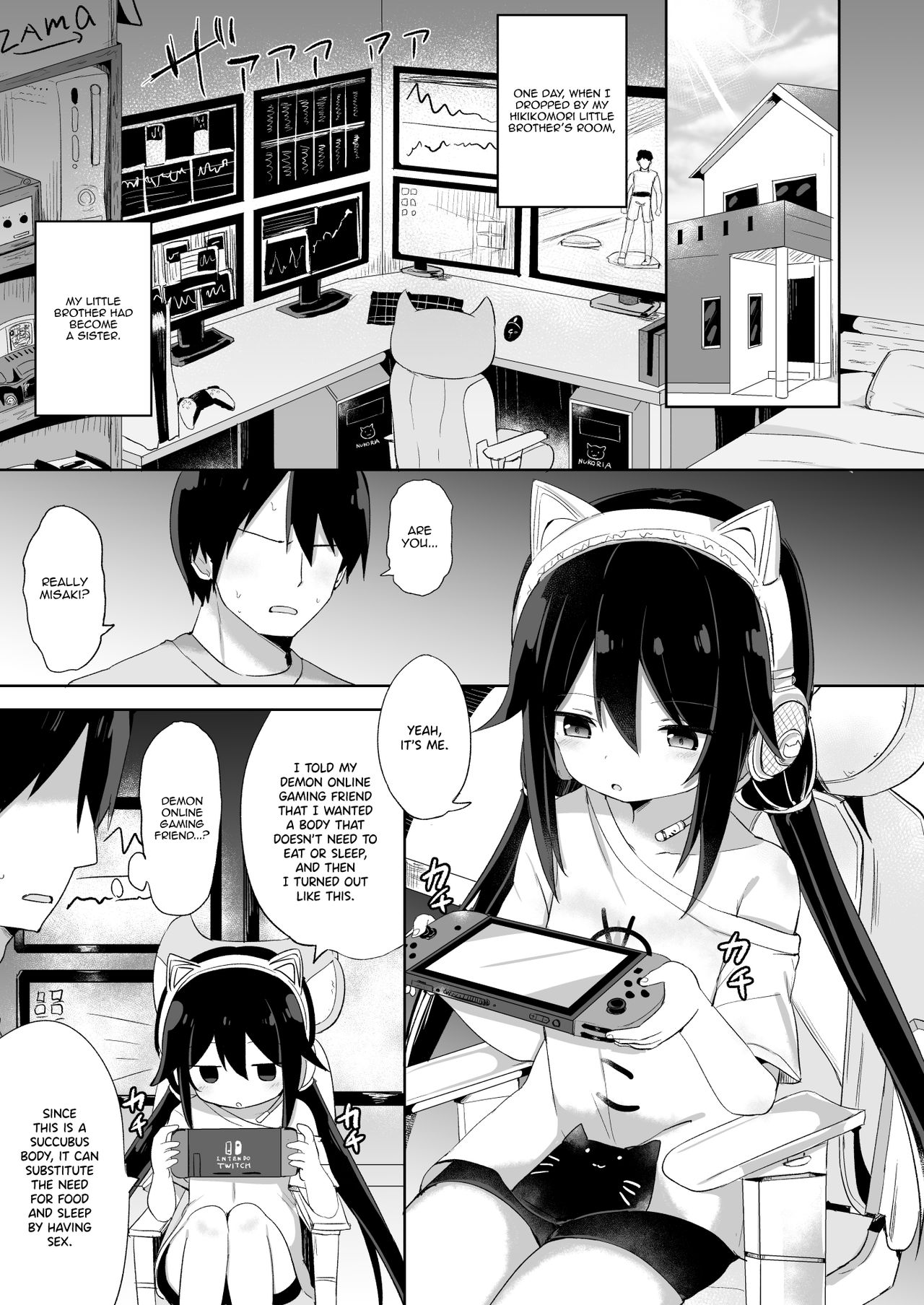 [Story Circle (隣)] ダウナー系ゲーマー弟が兄さん好き好き妹サキュバスになるまで [英訳] [DL版]