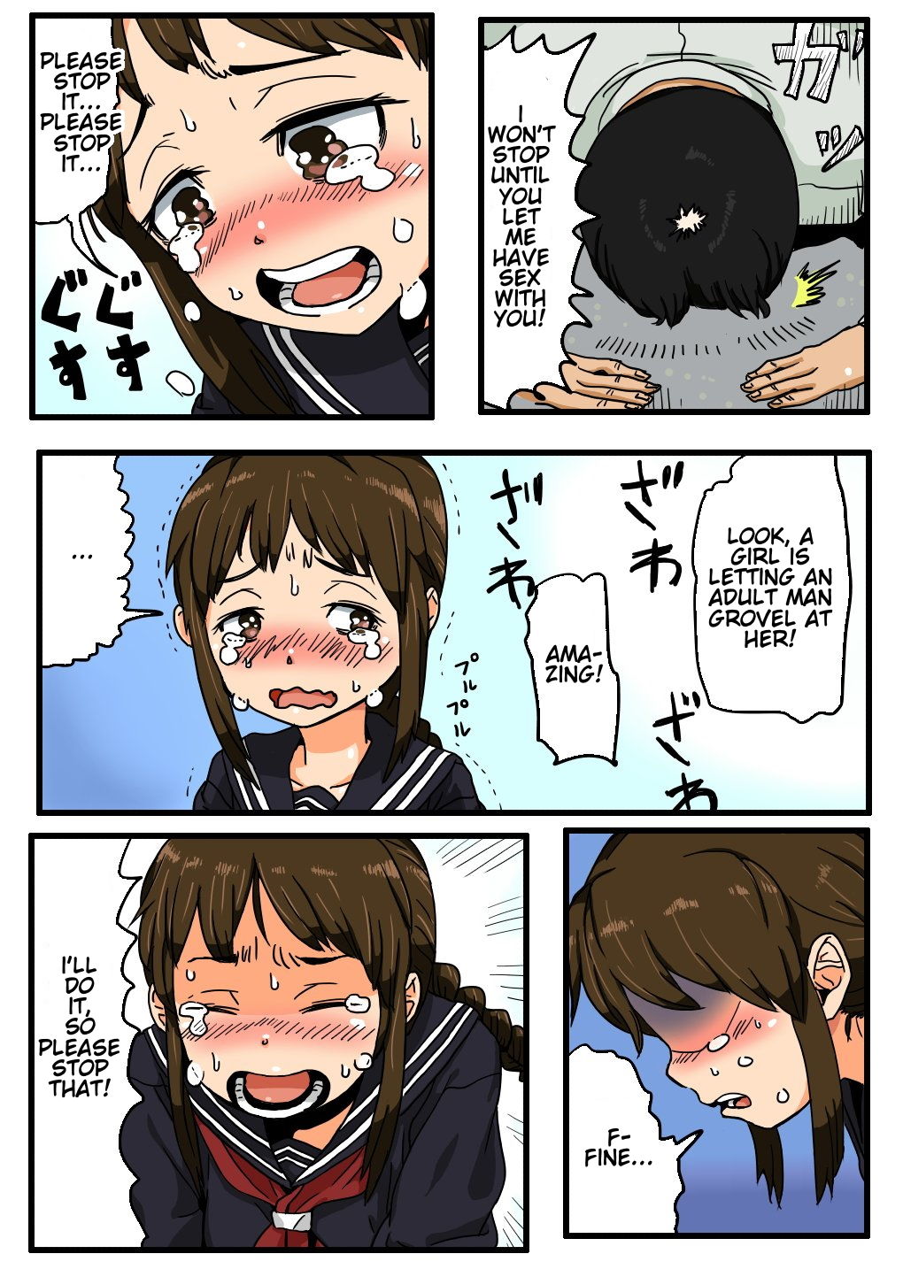 [ネオ★徳川家] 押しに弱そうな女子〇学生に土下座したらヤれた [英訳]