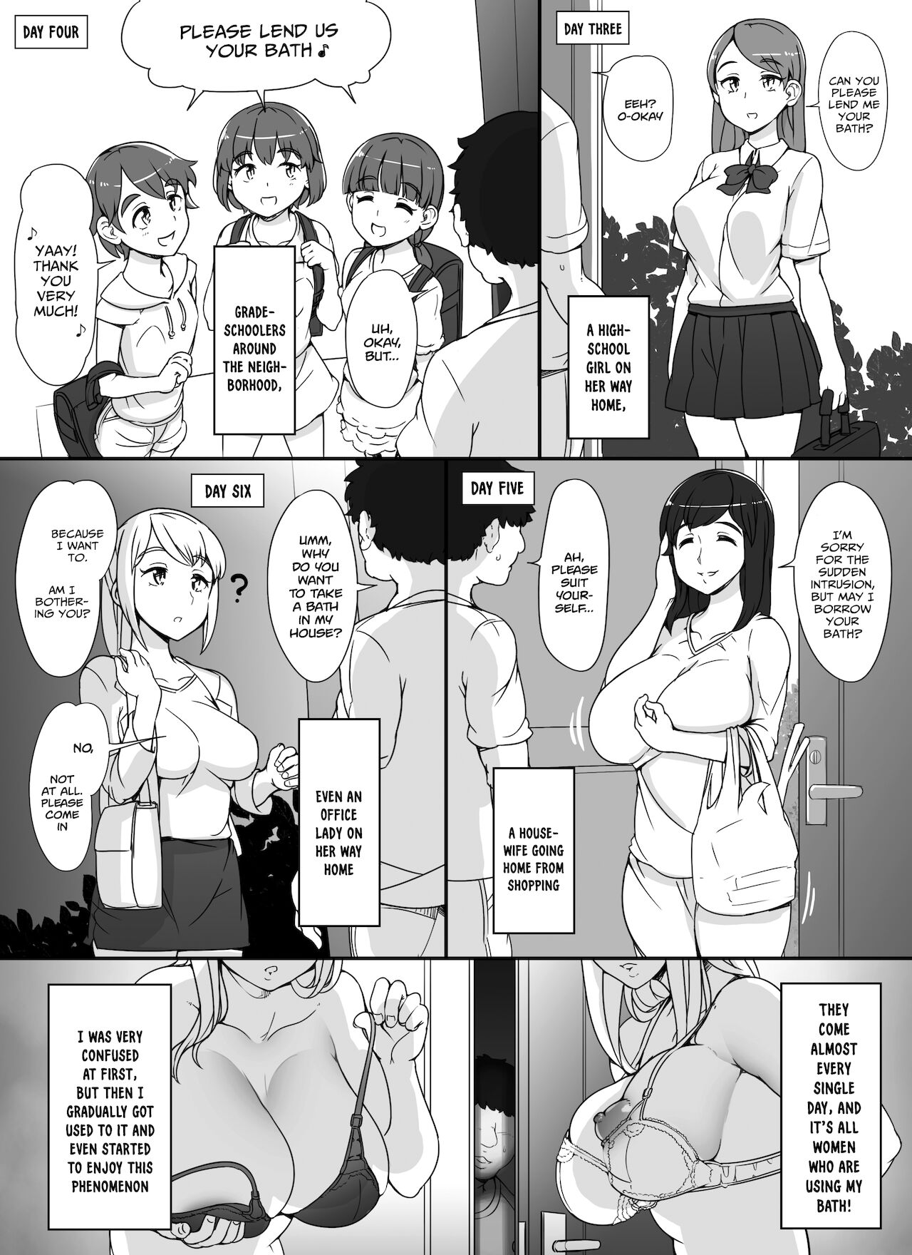 [nounanka (あぶぶ)] 近所の女達が何故か俺の家の風呂に入りに来る件 [英訳] [DL版]